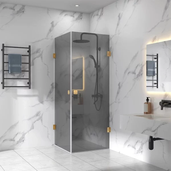 מקלחון פינתי כנפיים זהב זכוכית שחור